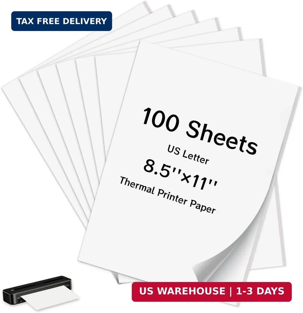 BESARME 100 Sheets Thermal Printer Paper, 8.5 x 11 Inch US Letter Size Thermal P
