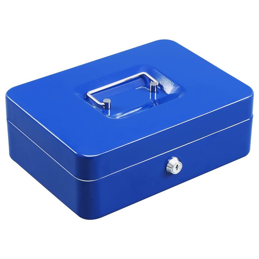 Locking Steel Large Cash Box with Removable Coin Tray and Key Lock,9.84″x 7.8…