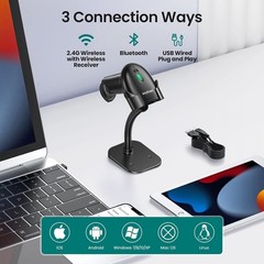 2D 1D Barcode Scanner with Stand, Bluetooth, Wireless and USB Wired