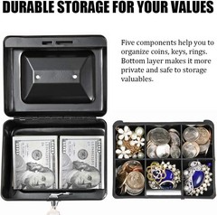Cash Box with Money Tray, Small Money Box with Key Lock, 6″ x 4 4/5″ x 3″, Black