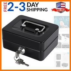Mini Cash Box with Slot Small Cash Box with Money Tray and Key Lock, Metal Lo…