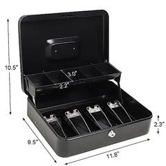 Cash Box with Money Tray and Key Lock Safe for Saving Organizer Drawer 11.8 9.5