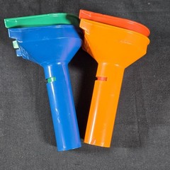 Vintage Set MMF Industries Plastic Coin Funnels Green Red Blue Orange USA Made
