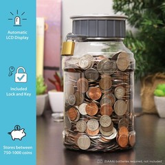 Locking Digital Coin Bank Savings Jar Clear LCD Display Auto Change Counter