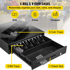 Cash Drawer 16″ Cash Register POS System 3 Unlocking Ways RJ11/RJ12 Square