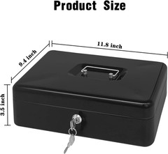 Steel Cash Box with Key Lock, Metal Small Money Organizer with Money Tray,Cash S