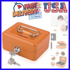 Mini Cash Box with Slot Small Cash Box with Money Tray and Key Lock, Metal Lo…
