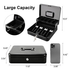 Cash Box with Key Lock 0.7mm Thick Solid Steel, AutoPop SpillProof Foam Coin…