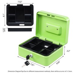 KYODOLED Medium Cash Box with Money Tray,Small Safe Lock Medium, Limegreen