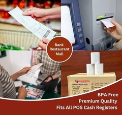 Thermal Paper Receipt Rolls, 3 1/8 x 230, 50 Rolls, 48 GSM POS/Cash Register