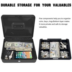 Steel Cash with Key Lock, Metal Small Money Organizer with Money Tray,Cash St…