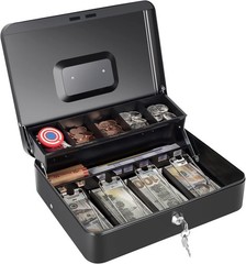 Cash Box with Money Tray and Key Lock,Saving Lock Box with Money Tray Storage…