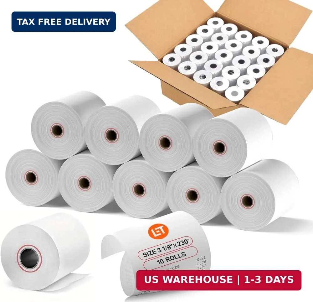 (10 Rolls) 3 1/8 x 230 Thermal Paper Receipt Rolls, Premium Quality Thermal Prin