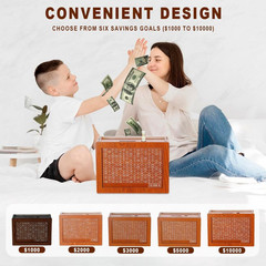 Wooden Cash Vault Savings Box Money Saving Challenge Coin Counter Piggy Bank for