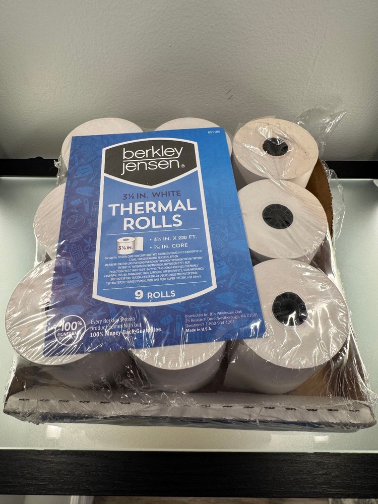 Berkley Jensen Thermal Paper Rolls 9 Pack 3-1/8″ x 220′ POS Receipt Paper