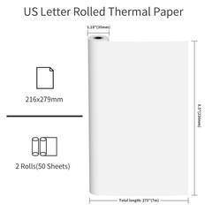 Thermal Printer Paper US Letter QuickDry BPA Free 8.5×11 Inch 100 PCS 4 Roll