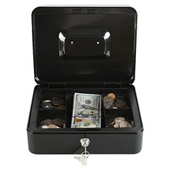 xydled Locking Steel Medium Cash Box with Removable Coin Tray and Key