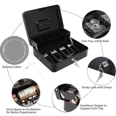 Sumerfnt Cash Box with Money Tray and Lock Money Box with Security Cable, Met…