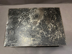 BLACK TIN METAL CASH DOCUMENT COLLECTORS BIN LOCK BOX NO KEY FOR PART/REPAIR VTG