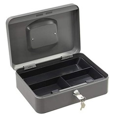 Cash Box with Tray 8 Liter Grey Steel Key Lock Portable For Money