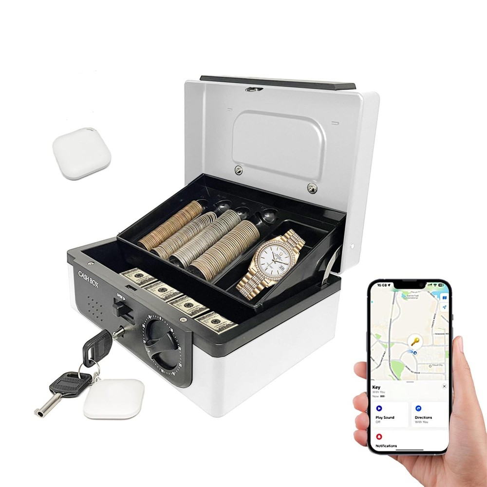 Cash Box with lock and tray, with Tracking & Dual Lock System,money box for c…