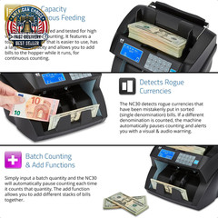 NC30 Bill Counter & Counterfeit Detector – Cash Money Currency Machine
