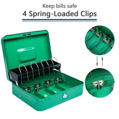 Locking Cash Box Money Safe Box With Key Organizer 30cm Green Steel Durable