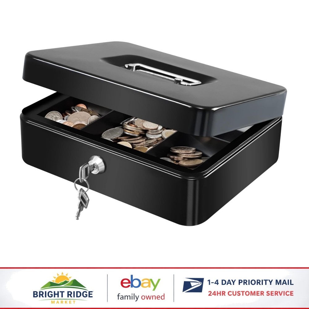 Security Cash Box with Key Lock and Multiple Compartments for Easy Organization