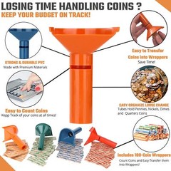 252 Pcs Coin Wrappers with 4 Coin Sorter Tubes Funnels Coin Counter Stacking