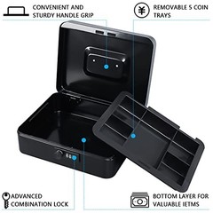 Large Cash Box with Combination Lock – Metal Money Safe with Tray, 9.84″x7.87