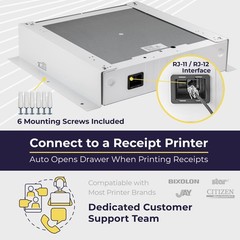 16″ White Cash Register Drawer with Mounting Bracket for POS Systems