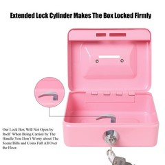 Jssmst Small Cash Box with Lock and Slot, Metal Coin Piggy Bank X-Small, Pink