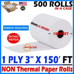 Bond Paper Rolls 3″ x 150′ single ply Case of 50 rolls Brand New Register Rolls