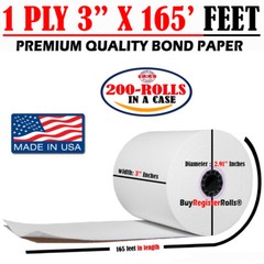 STAR SP700 3″ x 165′ BOND (NON-THERMAL) PoS PAPER – 100 NEW ROLLS FREE SHIPPING*