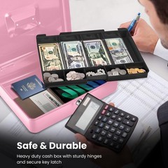 Cash Box with Money Tray and Lock – Metal Cash Box for Small Businesses, 9-Co…