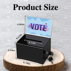 Donation Box with Lock – Acrylic Black Tip Jar & Sign Holder for Bar,Fundraising