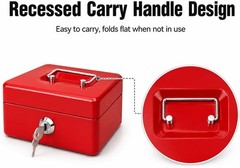 Steel Cash Box with Key Lock, Metal Small Money Organizer with Money Tray,Cas…
