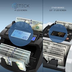DETECK DT200 Money Counter Machine with Value Count Large 4” LCD Display Black