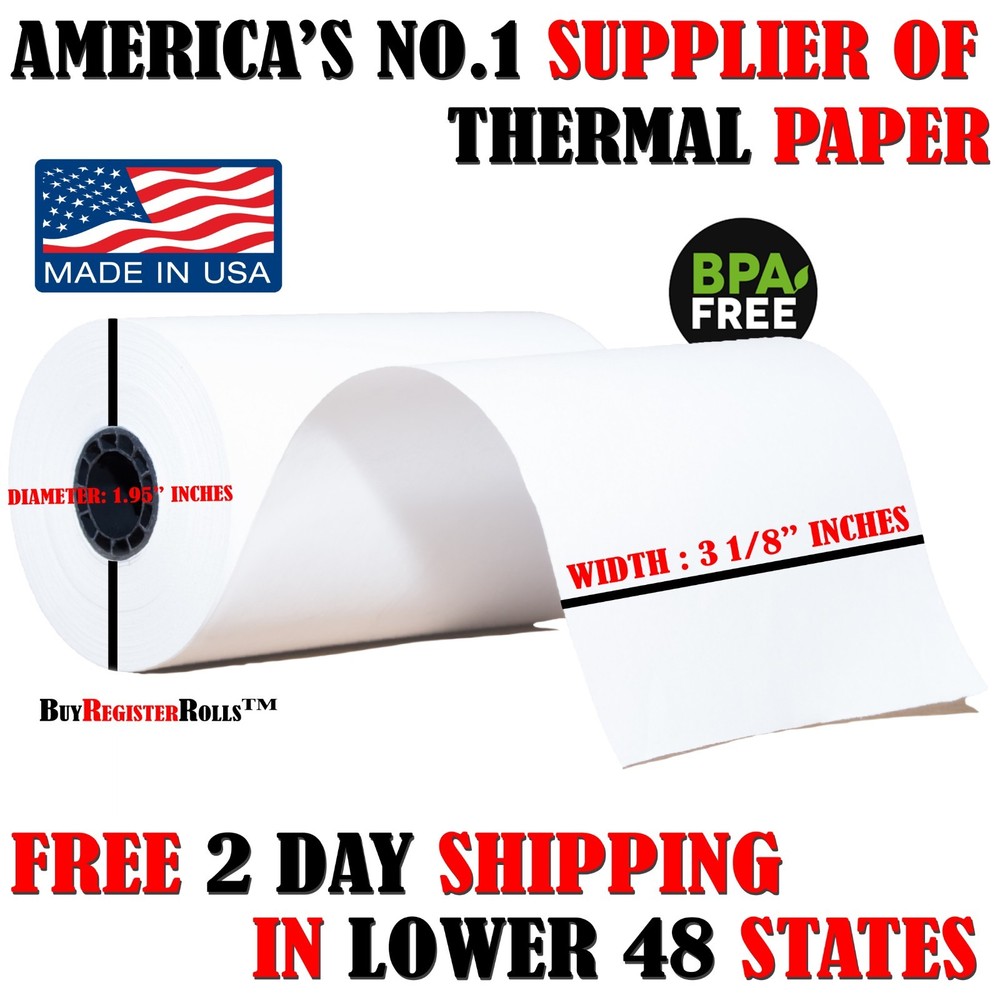 3 1/8″ x 119′ FT 25 ROLLS THERMAL RECEIPT PAPER – SAME DAY FREE SHIPPING FD 100