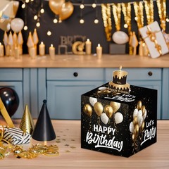 White Gold Birthday Money Box Cash Pull Out Gift Surprise Card With 50 Bags