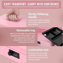 Cash Box with Combination Lock – Pink 5-Compartment Metal Cash Box with Tray