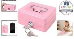 Small Cash Box Lock Key Metal Coin Piggy Bank Pink