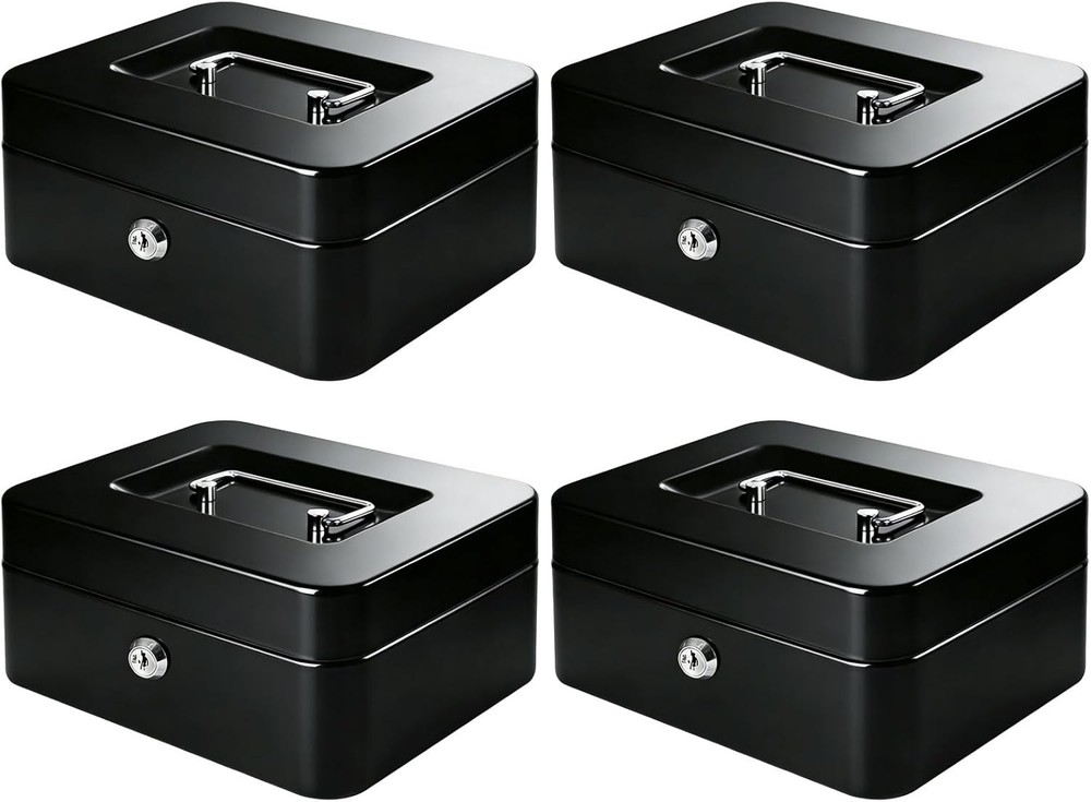 KYODOLED Metal Cash Box with Key Lock & Money Tray – Secure Safe for Home