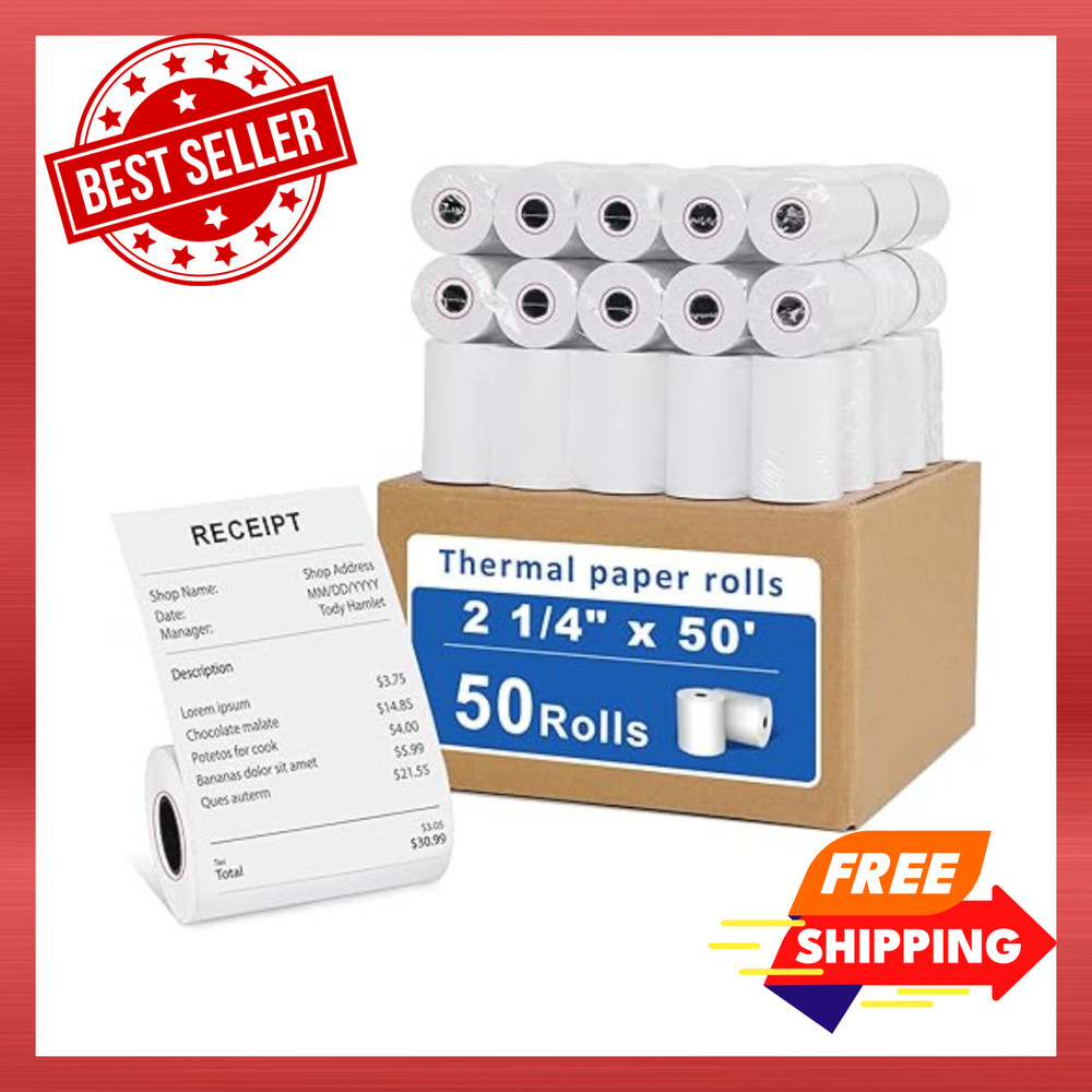50 Rolls – 2 1/4 X 50 Thermal Receipt Paper Rolls – Fits All Pos Cash Registers