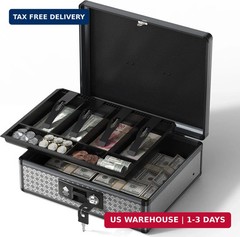 Glosen Cash Box with Lock, Money Box with Key Lock & Removable Coin Tray 13.5 *