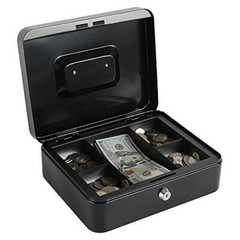 Locking Steel Large Cash Box with Removable Coin Tray and Key Lock9.84″x 7.87…