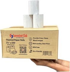Thermal Paper Receipt Rolls, 3 1/8 x 230, 50 Rolls, 48 GSM POS/Cash Register