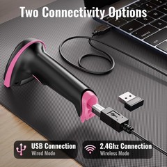 1D Barcode Scanner Wireless USB Wired Handheld Reader Pink Tera 5100