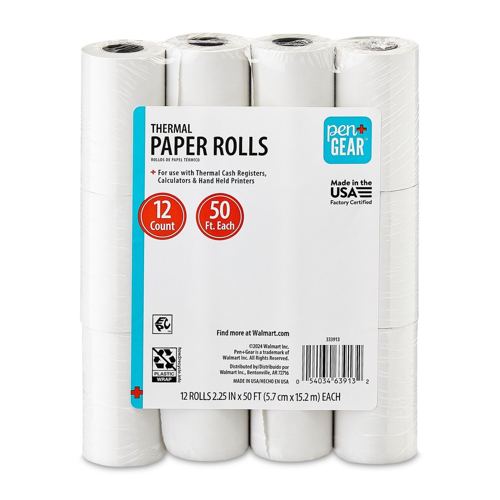 2 1/4″ X 50′ BPA Free Thermal Paper Rolls, 12 Count