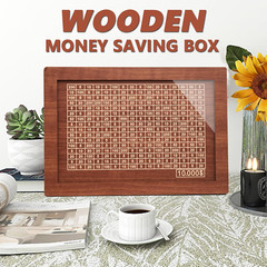 $10000 Cash Vault Wooden Savings Box,Wooden Savings Box with Money Target Numb